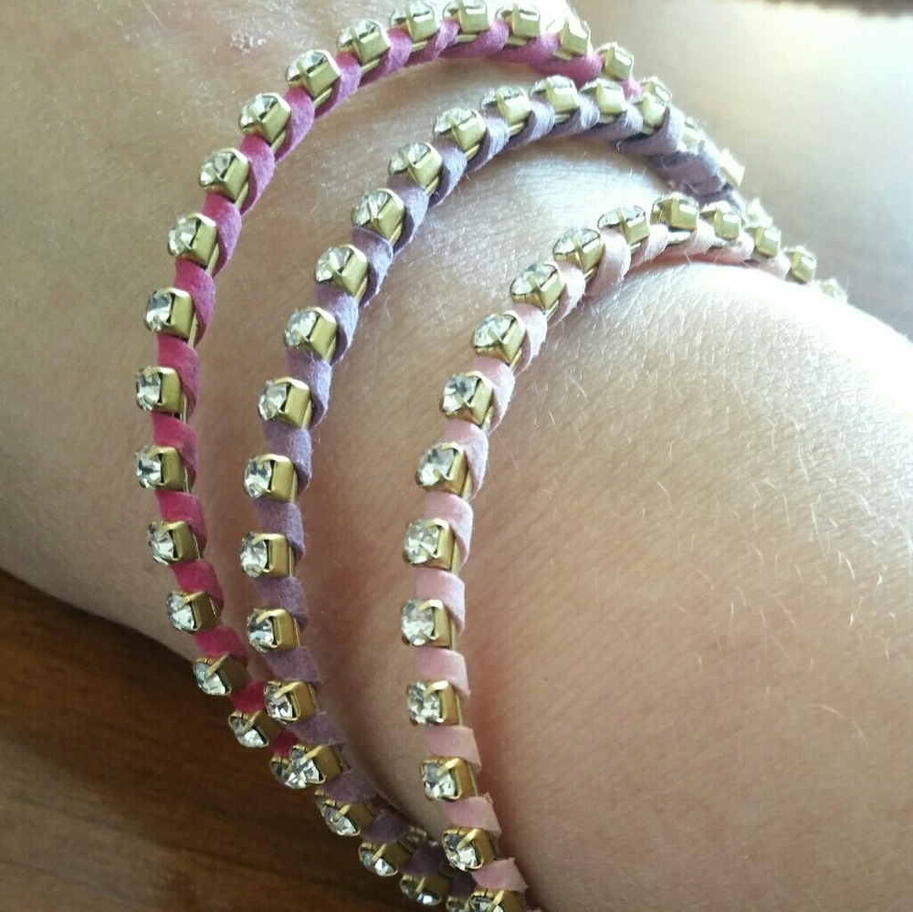 Suede wrapped crystal bangles